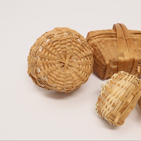 MINI WICKER picnic basket set of 5 vintage - Picture 6 of 16